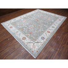 Load image into Gallery viewer, 9&#39;2&quot;x11&#39;10&quot; Shark Gray With Ultra Pure White Border, Extra Soft Wool, Hand Knotted, Heriz All Over Design Fine Peshawar, Vegetable Dyes and Densely Woven Oriental Rug FWR531858