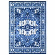 Load image into Gallery viewer, 9&#39;x12&#39;4&quot; Yale Blue, All Wool, Afghan Serapi Heriz With Central Medallion Design, Hand Knotted Densely Woven, Soft To The Touch Pile, Vegetable Dyes, Oriental RugSh88644 FWR531864