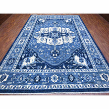 Load image into Gallery viewer, 9&#39;x12&#39;4&quot; Yale Blue, All Wool, Afghan Serapi Heriz With Central Medallion Design, Hand Knotted Densely Woven, Soft To The Touch Pile, Vegetable Dyes, Oriental RugSh88644 FWR531864