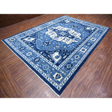 Load image into Gallery viewer, 9&#39;x12&#39;4&quot; Yale Blue, All Wool, Afghan Serapi Heriz With Central Medallion Design, Hand Knotted Densely Woven, Soft To The Touch Pile, Vegetable Dyes, Oriental RugSh88644 FWR531864