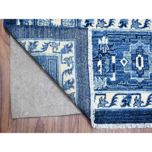 9'x12'4" Yale Blue, All Wool, Afghan Serapi Heriz With Central Medallion Design, Hand Knotted Densely Woven, Soft To The Touch Pile, Vegetable Dyes, Oriental RugSh88644 FWR531864