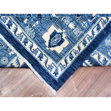 Load image into Gallery viewer, 9&#39;x12&#39;4&quot; Yale Blue, All Wool, Afghan Serapi Heriz With Central Medallion Design, Hand Knotted Densely Woven, Soft To The Touch Pile, Vegetable Dyes, Oriental RugSh88644 FWR531864