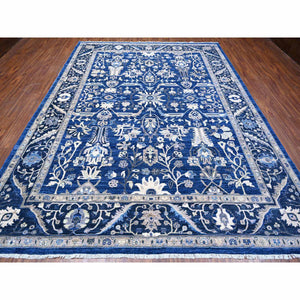 9'x11'7" Bluebonnet Blue, Fine Peshawar With Heriz All Over Design, Densely Woven, Hand Knotted, Vegetable Dyes, 100% Wool Oriental Rug FWR531876