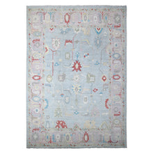 Load image into Gallery viewer, 9&#39;9&quot;x13&#39;9&quot; Medium Gray With Mauve Pink Borders, Natural Dyes, Wool Weft With Rural Elements, Hand Knotted, Wool Weft, Faded Angora Oushak Oriental Rug FWR532026