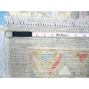 9'9"x13'9" Medium Gray With Mauve Pink Borders, Natural Dyes, Wool Weft With Rural Elements, Hand Knotted, Wool Weft, Faded Angora Oushak Oriental Rug FWR532026