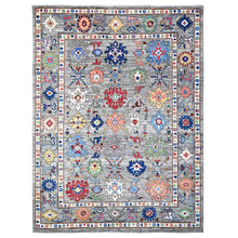 Load image into Gallery viewer, 10&#39;x12&#39;10&quot; Ice Gray, All Wool Pile, Vegetable Dyes, Angora Oushak, All Over Colorful Village Motifs, Hand Knotted, Oriental Rug FWR532062