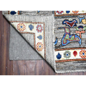 10'x12'10" Ice Gray, All Wool Pile, Vegetable Dyes, Angora Oushak, All Over Colorful Village Motifs, Hand Knotted, Oriental Rug FWR532062