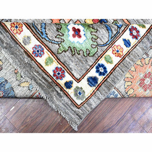 10'x12'10" Ice Gray, All Wool Pile, Vegetable Dyes, Angora Oushak, All Over Colorful Village Motifs, Hand Knotted, Oriental Rug FWR532062