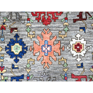 10'x12'10" Ice Gray, All Wool Pile, Vegetable Dyes, Angora Oushak, All Over Colorful Village Motifs, Hand Knotted, Oriental Rug FWR532062