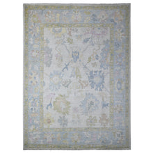 Load image into Gallery viewer, 9&#39;9&quot;x13&#39;4&quot; Grizzlies Blue, Natural Dyes With Wool Weft, Hand Knotted Angora Oushak, Rural Medallions, Afghan, Oriental Rug FWR532104