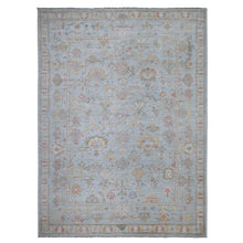 Load image into Gallery viewer, 10&#39;x13&#39;5&quot; Stone Blue, Wool Weft, Tribal Flower And Leaf Design, Vegetable Dyes, Afghan Angora Oushak, Hand Knotted, Oriental Rug FWR532134