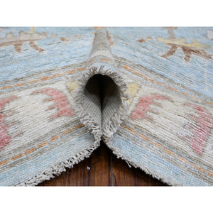 10'x13'5" Stone Blue, Wool Weft, Tribal Flower And Leaf Design, Vegetable Dyes, Afghan Angora Oushak, Hand Knotted, Oriental Rug FWR532134