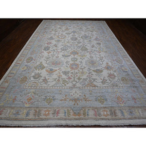 9'9"x14'2" White Whisper, All Over Village Motifs Design, Wool Weft, Vegetable Dyes, Hand Knotted, Afghan Angora Oushak, Oriental Rug FWR532146