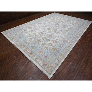 9'9"x14'2" White Whisper, All Over Village Motifs Design, Wool Weft, Vegetable Dyes, Hand Knotted, Afghan Angora Oushak, Oriental Rug FWR532146