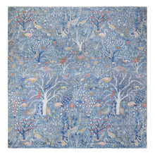 Load image into Gallery viewer, 12&#39;x12&#39; Dodger Blue, Hand Knotted Afghan Peshawar with Birds of Paradise Design, Natural Dyes, 100% Wool, Square Oriental Rug FWR532254