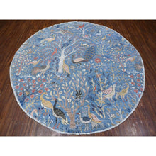 Load image into Gallery viewer, 8&#39;x8&#39; Cornflower Blue, Afghan Peshawar with Birds of Paradise Design, Hand Knotted Natural Dyes, Vibrant Wool, Round Oriental Rug FWR532284