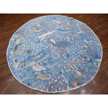 Load image into Gallery viewer, 8&#39;x8&#39; Cornflower Blue, Afghan Peshawar with Birds of Paradise Design, Hand Knotted Natural Dyes, Vibrant Wool, Round Oriental Rug FWR532284