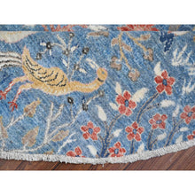 Load image into Gallery viewer, 8&#39;x8&#39; Cornflower Blue, Afghan Peshawar with Birds of Paradise Design, Hand Knotted Natural Dyes, Vibrant Wool, Round Oriental Rug FWR532284