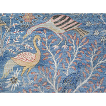 Load image into Gallery viewer, 8&#39;x8&#39; Cornflower Blue, Afghan Peshawar with Birds of Paradise Design, Hand Knotted Natural Dyes, Vibrant Wool, Round Oriental Rug FWR532284