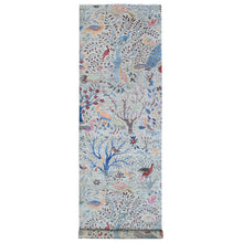 Load image into Gallery viewer, 4&#39;1&quot;x16&#39; Tint Gray, Hand Knotted Afghan Peshawar with Birds of Paradise, Natural Dyes Pure Wool, Wide Runner Oriental Rug FWR532308