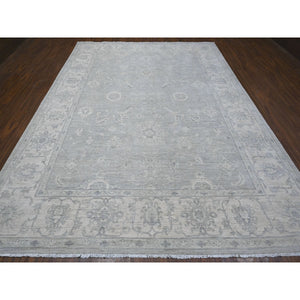 8'10"x11'9" Storm Cloud Gray, Vegetable Dyes Soft and Vibrant Wool, White Wash Fine Peshawar, Hand Knotted Oriental Rug FWR532482