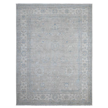 Load image into Gallery viewer, 9&#39;x11&#39;9&quot; Alpaca Gray, Hand Knotted Vegetable Dyes, All Wool, White Wash Peshawar With Faded Floral Pattern, Oriental Rug FWR532488