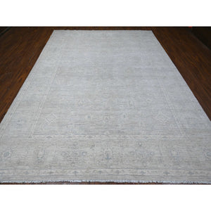 8'10"x11'6" Stardew Gray, Washed Out Peshawar With All Over Design, Hand Knotted Natural Dyes, Shiny Wool, Oriental Rug FWR532494