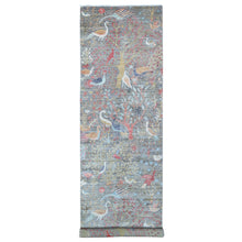 Load image into Gallery viewer, 4&#39;x16&#39; Light Gray, Vegetable Dyes, Pure Wool, Hand Knotted, Afghan Peshawar Borderless Birds of Paradise Design, Wide Runner Oriental Rug FWR532530