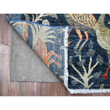 Load image into Gallery viewer, 4&#39;1&quot;x9&#39;8&quot; Penn Blue, Birds of Paradise Tree of Life Afghan Peshawar, Hand Knotted Soft and Vibrant Wool, Vegetable Dyes, Abrash Wide Runner, Oriental Rug FWR532536