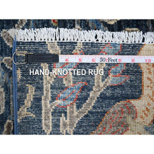 Load image into Gallery viewer, 4&#39;1&quot;x9&#39;8&quot; Penn Blue, Birds of Paradise Tree of Life Afghan Peshawar, Hand Knotted Soft and Vibrant Wool, Vegetable Dyes, Abrash Wide Runner, Oriental Rug FWR532536