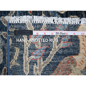 4'1"x9'8" Penn Blue, Birds of Paradise Tree of Life Afghan Peshawar, Hand Knotted Soft and Vibrant Wool, Vegetable Dyes, Abrash Wide Runner, Oriental Rug FWR532536