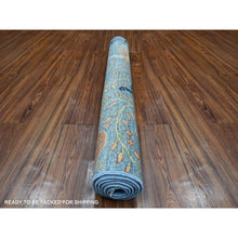 Load image into Gallery viewer, 3&#39;10&quot;x5&#39;10&quot; Flickr Blue, Hand Knotted, Vegetable Dyes, Afghan Peshawar with Birds of Paradise, Abrash, Pure Wool, Oriental Rug FWR532554