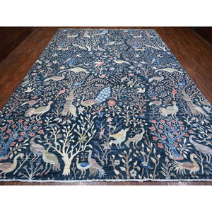 10'x13'7" Yankees Blue, Afghan Peshawar with Birds of Paradise Design, Abrash, Vegetable Dyes, Pure Wool, Hand Knotted, Oriental Rug FWR532602