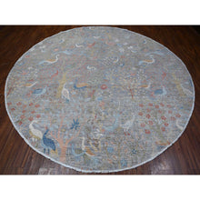 Load image into Gallery viewer, 10&#39;x10&#39; Krypton Gray, Hand Knotted Natural Dyes, 100% Wool, Afghan Peshawar with Birds of Paradise, Round Oriental Rug FWR532626