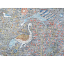 Load image into Gallery viewer, 10&#39;x10&#39; Krypton Gray, Hand Knotted Natural Dyes, 100% Wool, Afghan Peshawar with Birds of Paradise, Round Oriental Rug FWR532626