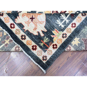 12'2"x18' Charcoal Black, Wool Weft, Vegetable Dyes With Colorful And Vibrant Tribal Medallions All Over, Hand Knotted, XL Afghan Angora Oushak, Oriental Rug FWR532644