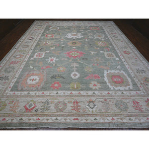 12'2"x14'5" Silver Green, Oversized, Hand Knotted Angora Oushak, Natural Dyes, All Over Village Motifs, Oriental Rug FWR532650