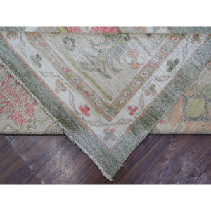 12'2"x14'5" Silver Green, Oversized, Hand Knotted Angora Oushak, Natural Dyes, All Over Village Motifs, Oriental Rug FWR532650