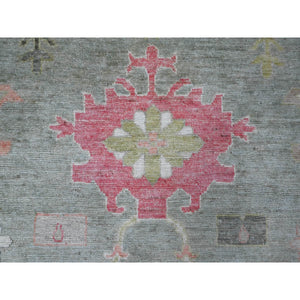 12'2"x14'5" Silver Green, Oversized, Hand Knotted Angora Oushak, Natural Dyes, All Over Village Motifs, Oriental Rug FWR532650