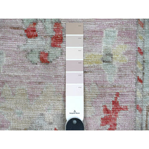 2'10"x11'6" Dust Storm Pink, Soft Wool Foundation, Natural Dyes, Hand Knotted, Village Elements All Over Design, Angora Oushak, Runner Oriental Rug FWR532926