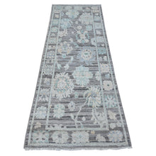 Load image into Gallery viewer, 2&#39;9&quot;x8&#39; Dark Silver Gray, Hand Knotted With Natural Dyes, Rural Medallions All Over Design, Wool Weft, Afghan Angora Oushak, Runner Oriental Rug FWR532938