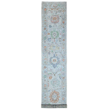 Load image into Gallery viewer, 3&#39;x16&#39;4&quot; Baby Blue, Soft Pile, Hand Knotted, Wool Weft, Natural Dyes, Tribal Flower And Leaf Design, Afghan Angora Oushak, XL Runner Oriental Rug FWR532944