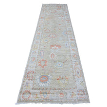 Load image into Gallery viewer, 3&#39;1&quot;x11&#39;8&quot; Silver Green, Hand Knotted With Colorful Tribal Elements, Wool Weft, Afghan Vegetable Dyes, Angora Oushak, Runner Oriental Rug FWR532962