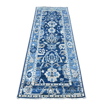 Load image into Gallery viewer, 2&#39;10&quot;x7&#39;8&quot; Lapis Blue, Vegetable Dyes, Hand Knotted, Wool Weft, All Over Village Medallions Design, Afghan Angora Oushak, Runner Oriental Rug FWR532974