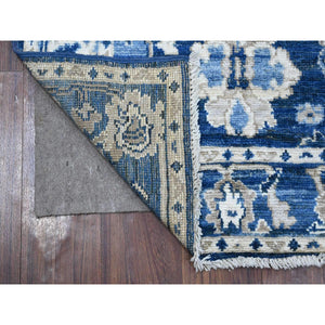 2'10"x7'8" Lapis Blue, Vegetable Dyes, Hand Knotted, Wool Weft, All Over Village Medallions Design, Afghan Angora Oushak, Runner Oriental Rug FWR532974