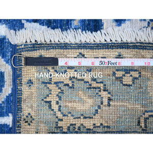 2'10"x7'8" Lapis Blue, Vegetable Dyes, Hand Knotted, Wool Weft, All Over Village Medallions Design, Afghan Angora Oushak, Runner Oriental Rug FWR532974