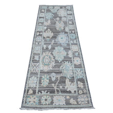 Load image into Gallery viewer, 2&#39;8&quot;x7&#39;9&quot; Scorpion Gray, Hand Knotted With Extra Soft Wool Foundation, Tribal Medallions All Over Design, Natural Dyes, Afghan Angora Oushak, Runner Oriental Rug FWR532992