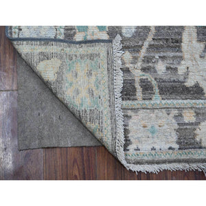 2'8"x7'9" Scorpion Gray, Hand Knotted With Extra Soft Wool Foundation, Tribal Medallions All Over Design, Natural Dyes, Afghan Angora Oushak, Runner Oriental Rug FWR532992