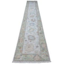 Load image into Gallery viewer, 2&#39;8&quot;x15&#39;4&quot; Silver Gray, Vegetable Dyes With Village Flower Design, Hand Knotted, Wool Weft, Afghan Angora Oushak, XL Runner Oriental Rug FWR533004