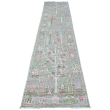 Load image into Gallery viewer, 2&#39;9&quot;x11&#39;10&quot; Sage Green, Hand Knotted, Natural Dyes, Willow and Cypress Tree Design, Wool Weft, Afghan Angora Oushak, Runner Oriental Rug FWR533010